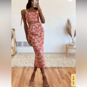 NWT Lulus Ellarina Pink Multi Metallic Tie-Strap Two-Piece Midi Dress